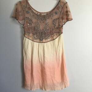 Free People Beaded Boho Ombre Sundress with Sequin Accents, Peach & Cream